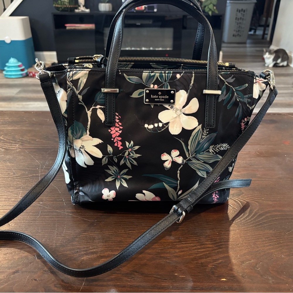 Kate Spade Black and White Floral Satchel